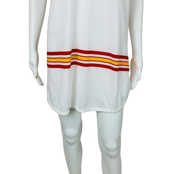 Vintage 70s Red Yellow Striped Tunic Tee V-neck T-Shirt B 37" - Picture 6 of 11